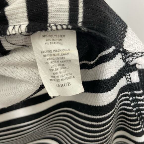 Olivia Rae Cardigan Sweater Open Front Waffle‎ Knit Striped Black White Large - Picture 4 of 12